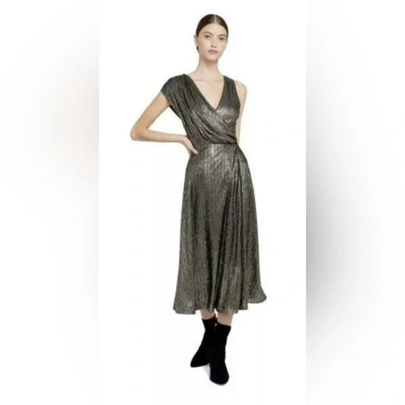 Alice & Olivia metallic drape front Roxy dress. Size 6. - Picture 6 of 9